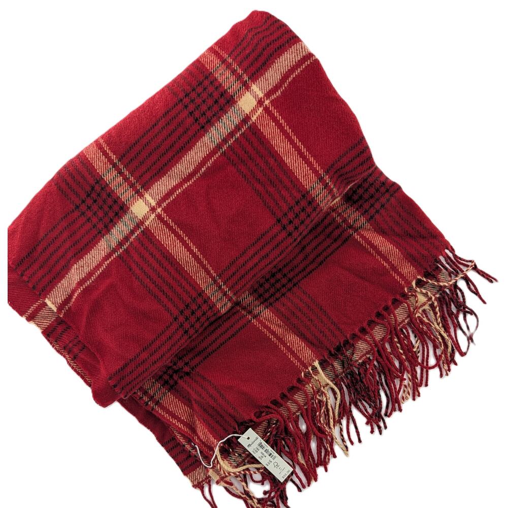Madewell Red Tartan Plaid Cape Scarf Shawl Ruana - Picture 2 of 12